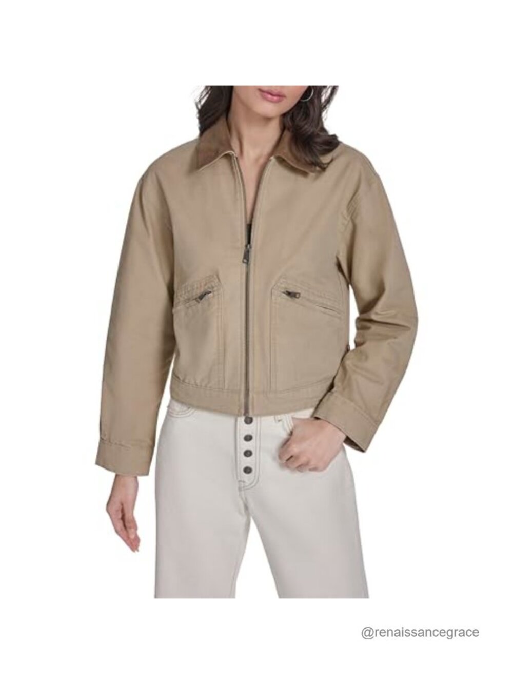 Cotton Utility Jacket Long Sleeve Zip Front Puff Sleeve Casual Layering